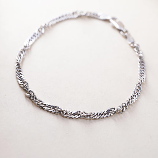 7", 3mm, Vintage IBB Italian sterling silver bracelet, twisted curb bracelet
