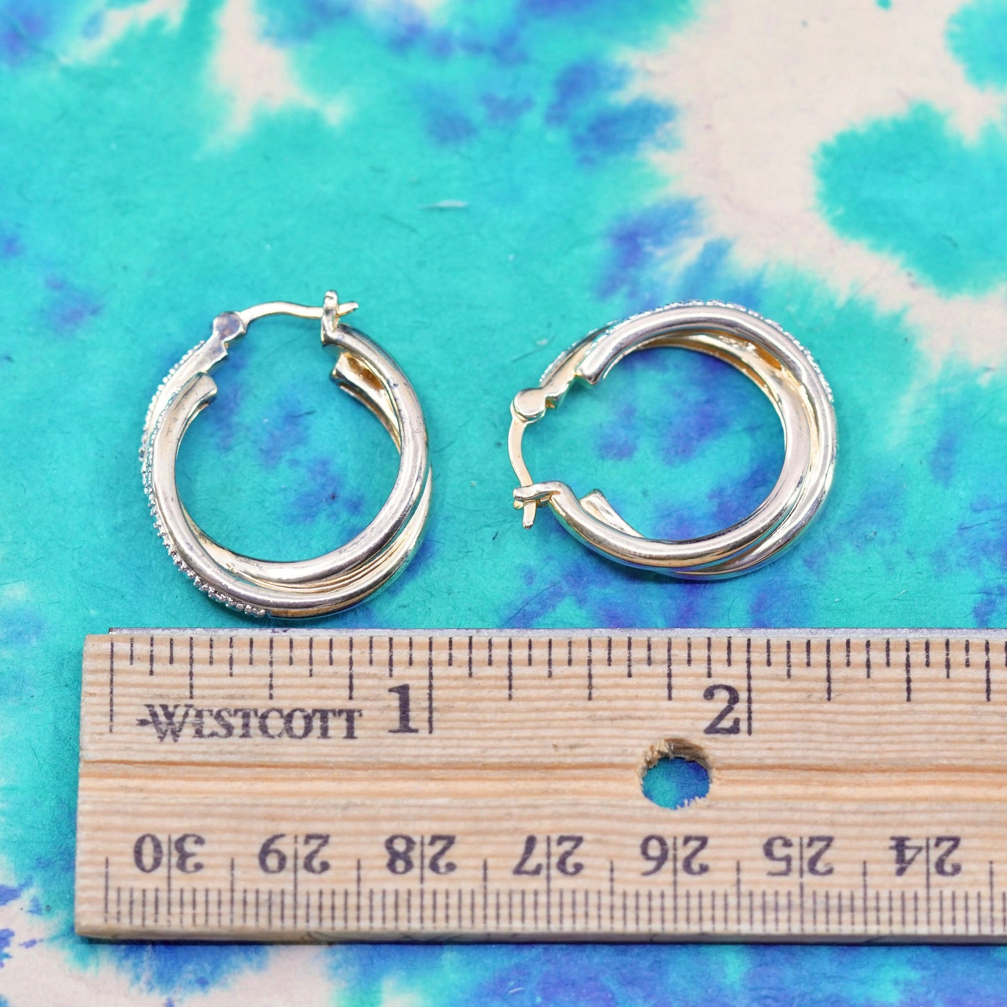 1”, vermeil gold over Sterling silver handmade earrings, 925 hoops with diamond