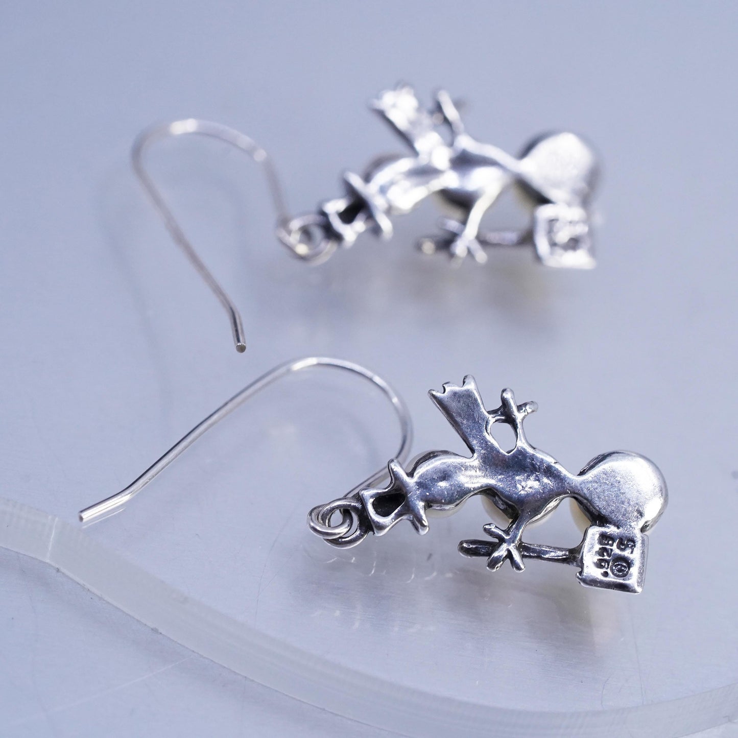 Vintage Silpada 925 Sterling Silver Snowman Earrings w/ Triple-Drop Pearl W1001