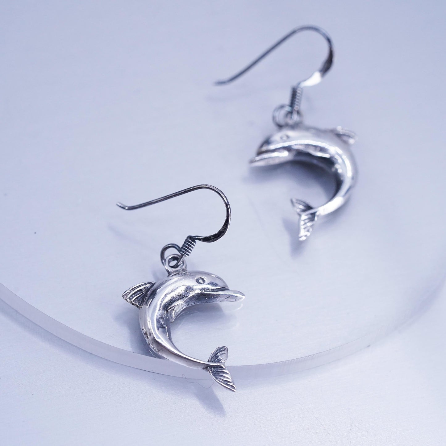 Vintage Sterling 925 silver handmade dolphin earrings