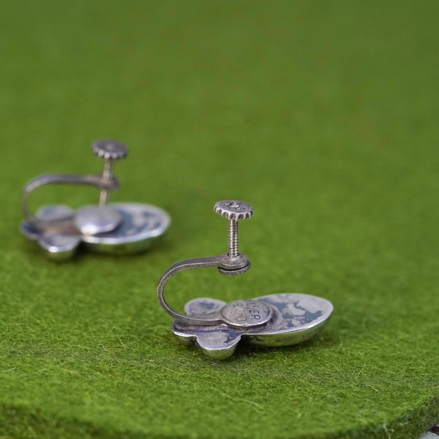 Vintage Sterling silver handmade earrings, 925 screw back