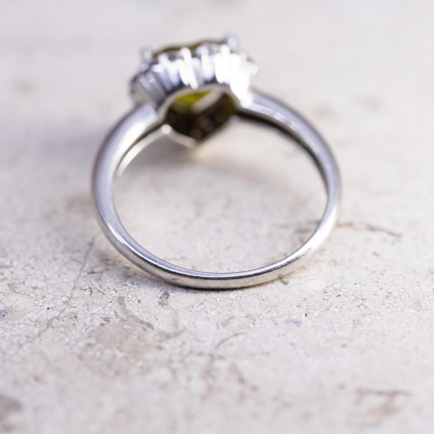 Size 7, VTG 925 Sterling Silver Heart Cut Yellow Citrine Halo Ring, Heart Ring