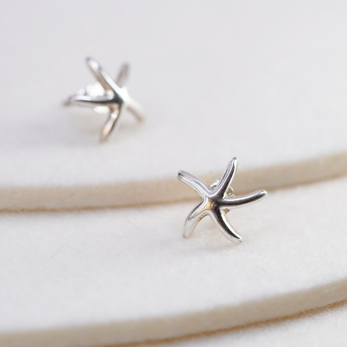 Vintage Sterling 925 silver handmade star starfish earrings, studs