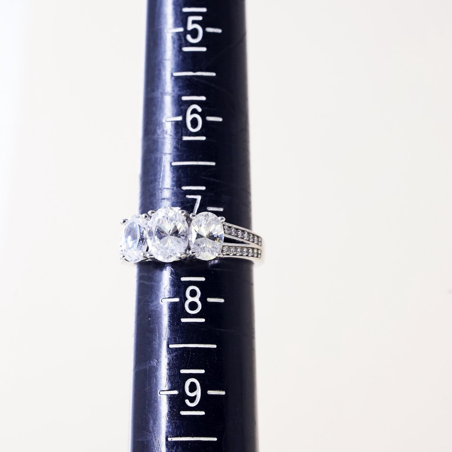 Size 7.25, Sterling silver ring, 925 silver with oval cut crystal CZ cluster