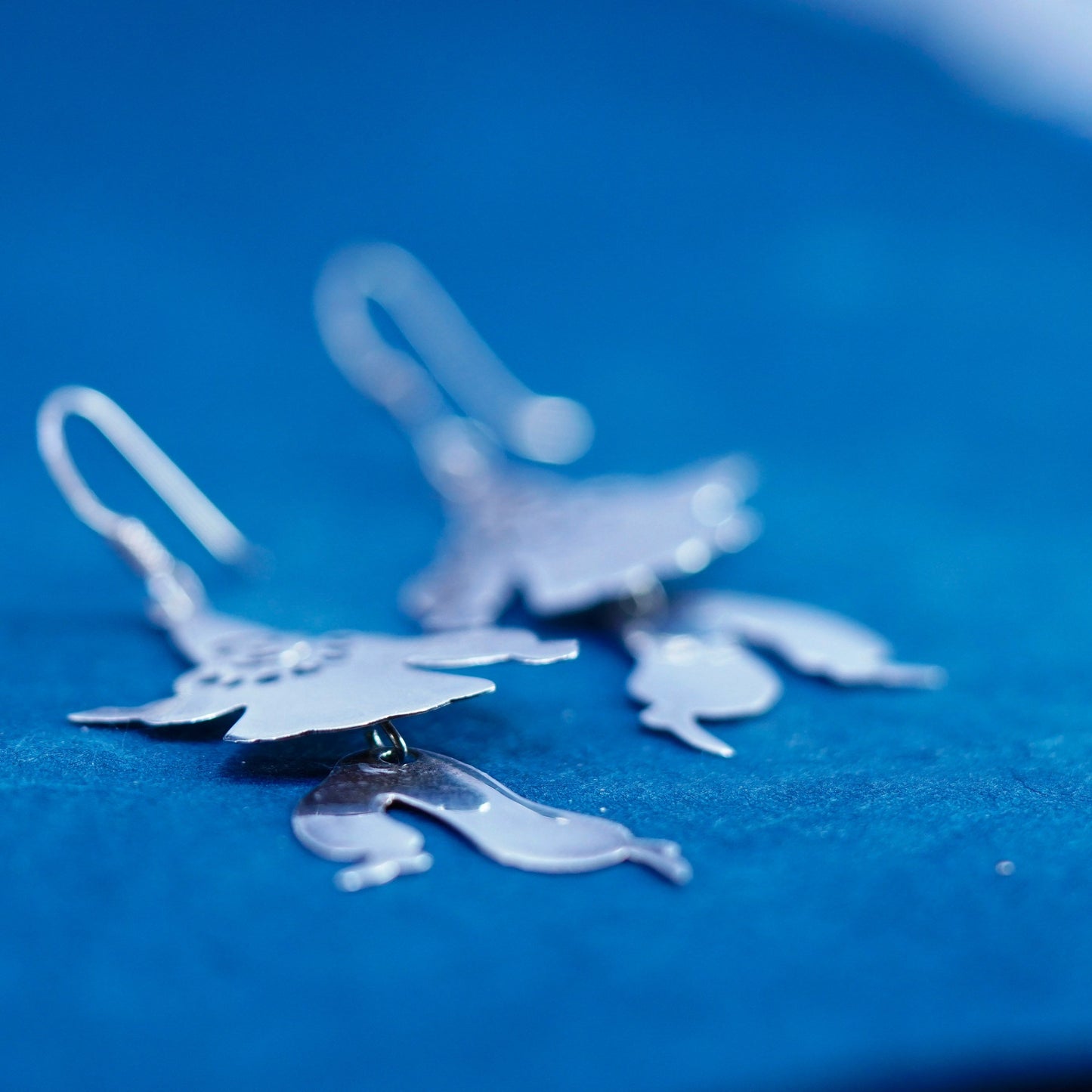 sterling silver handmade earrings, 925 dancing clowns drop with movable waist