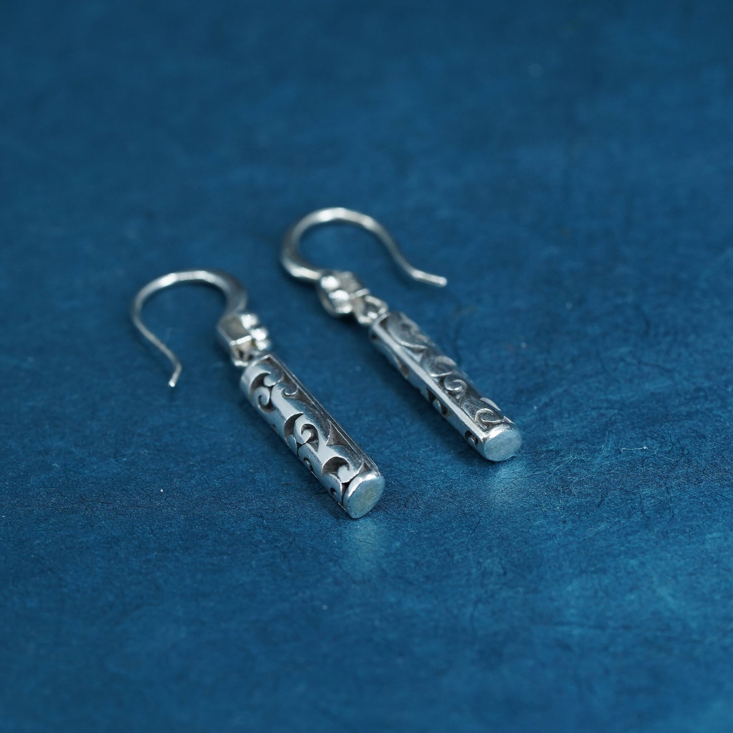 Vintage sterling silver handmade earrings, 925 Bali beads long drop