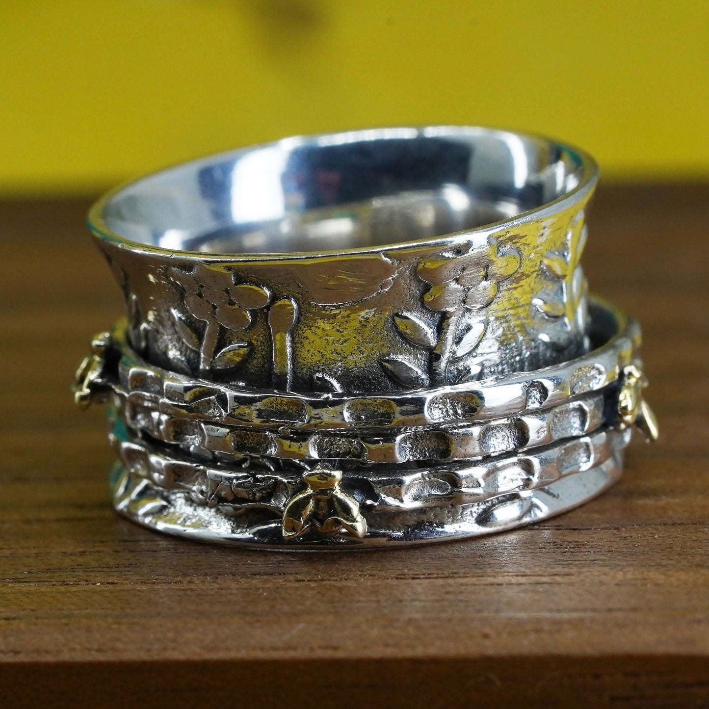 Size 5.75, vintage Sterling silver handmade textured ring, 925 spinner band