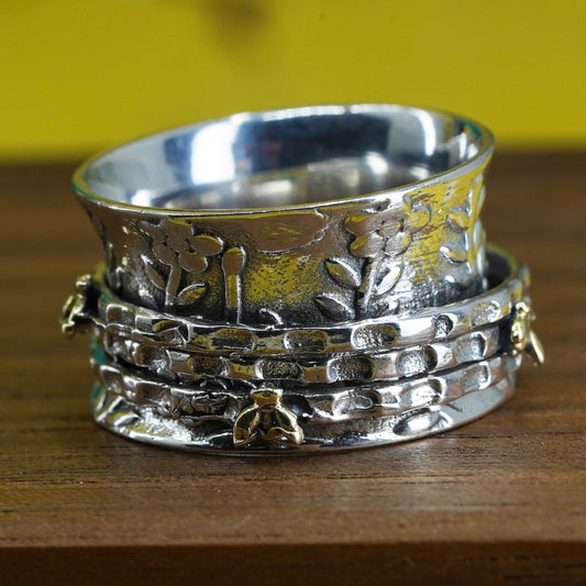 Size 5.75, vintage Sterling silver handmade textured ring, 925 spinner band