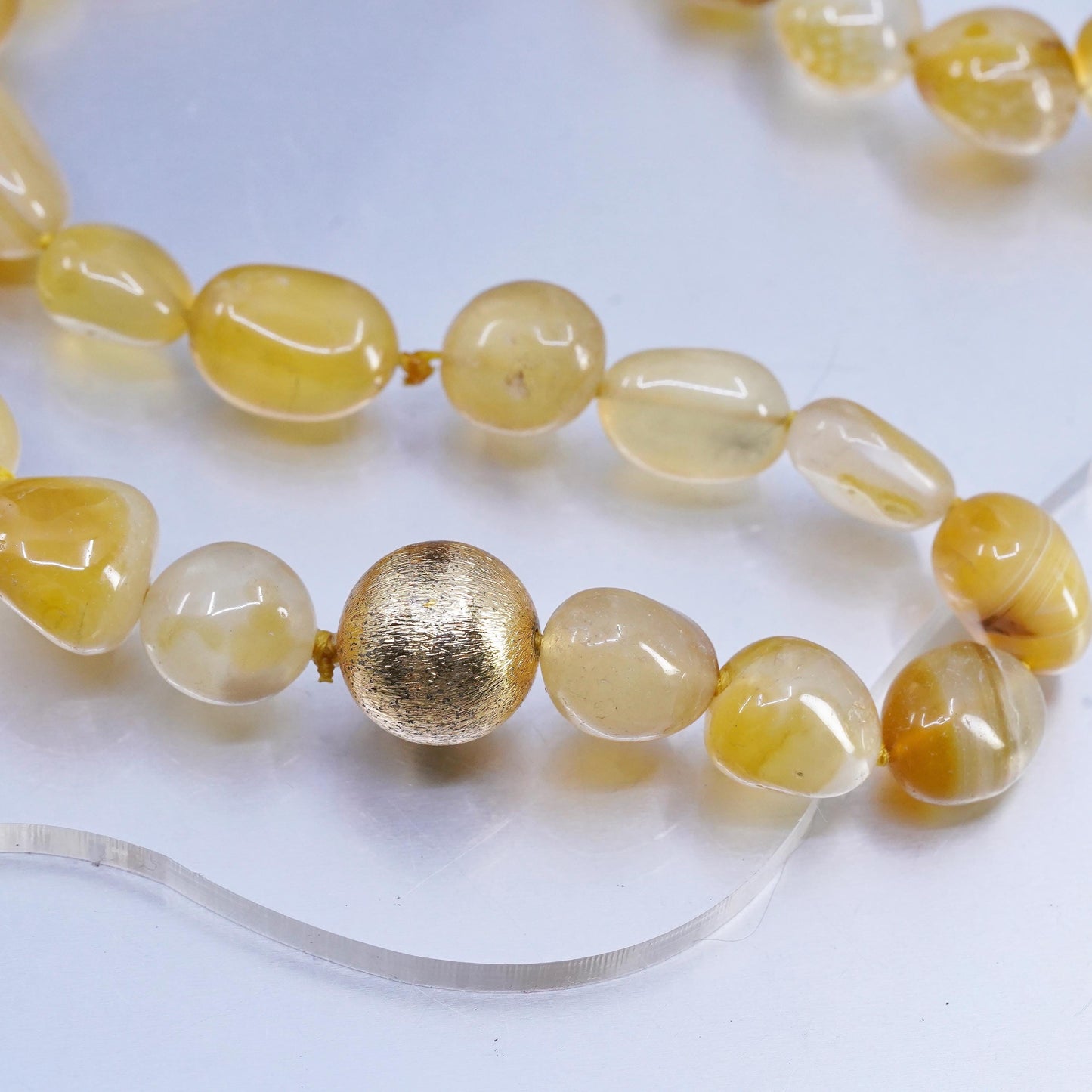 26", Vintage handmade yellow agate nugget necklace