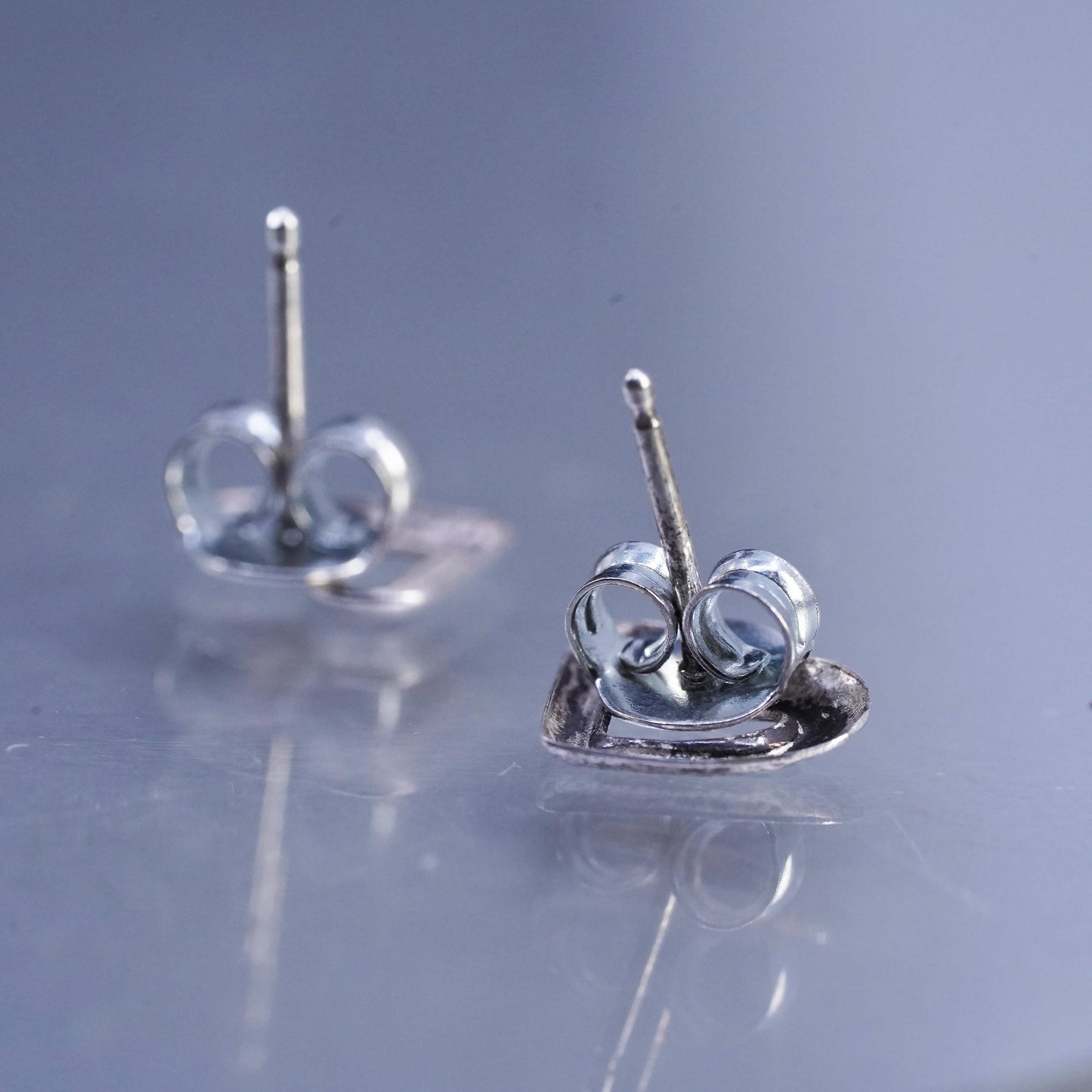 Vintage Sterling 925 silver handmade heart earrings, studs