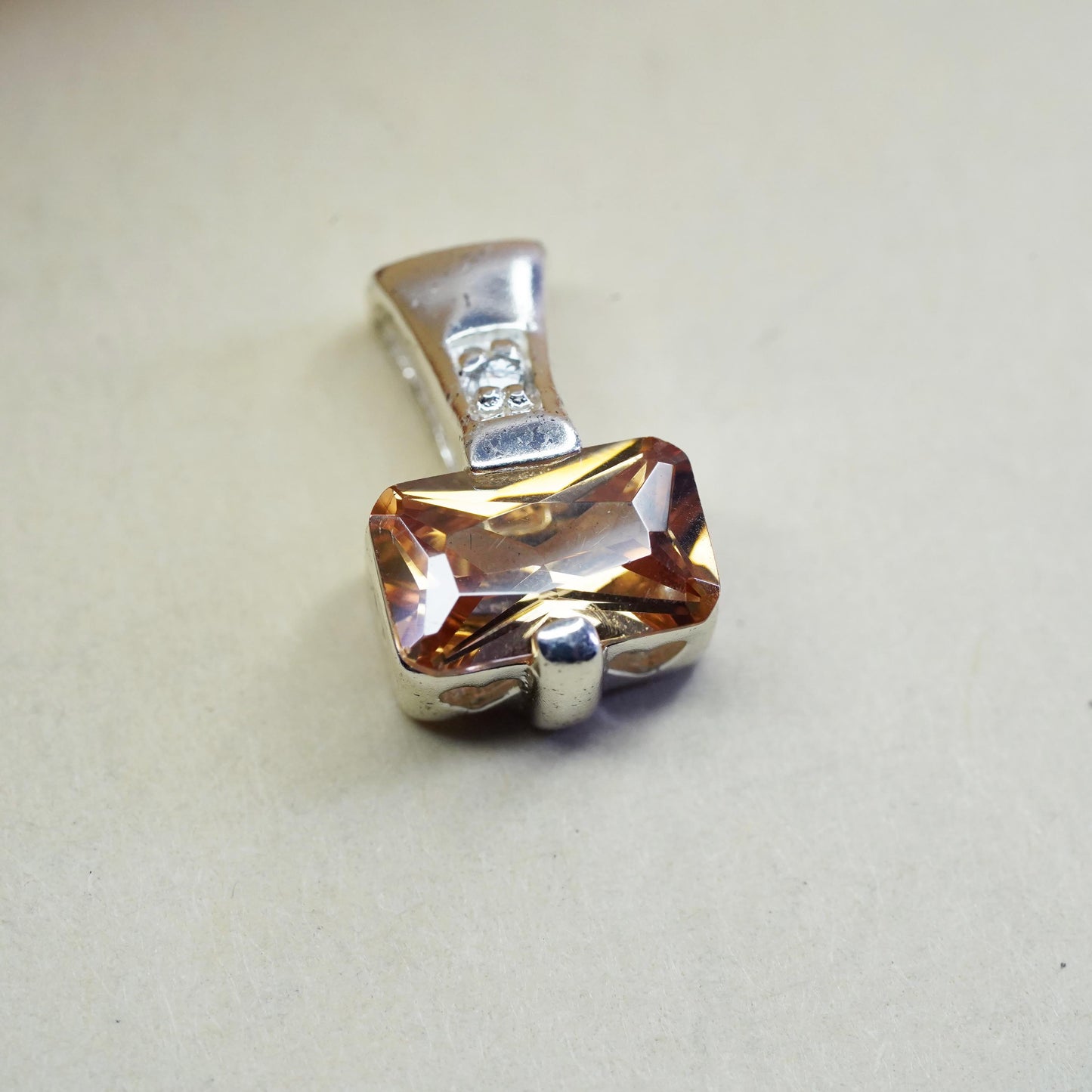 Vintage sterling 925 silver pendant with citrine and cz details