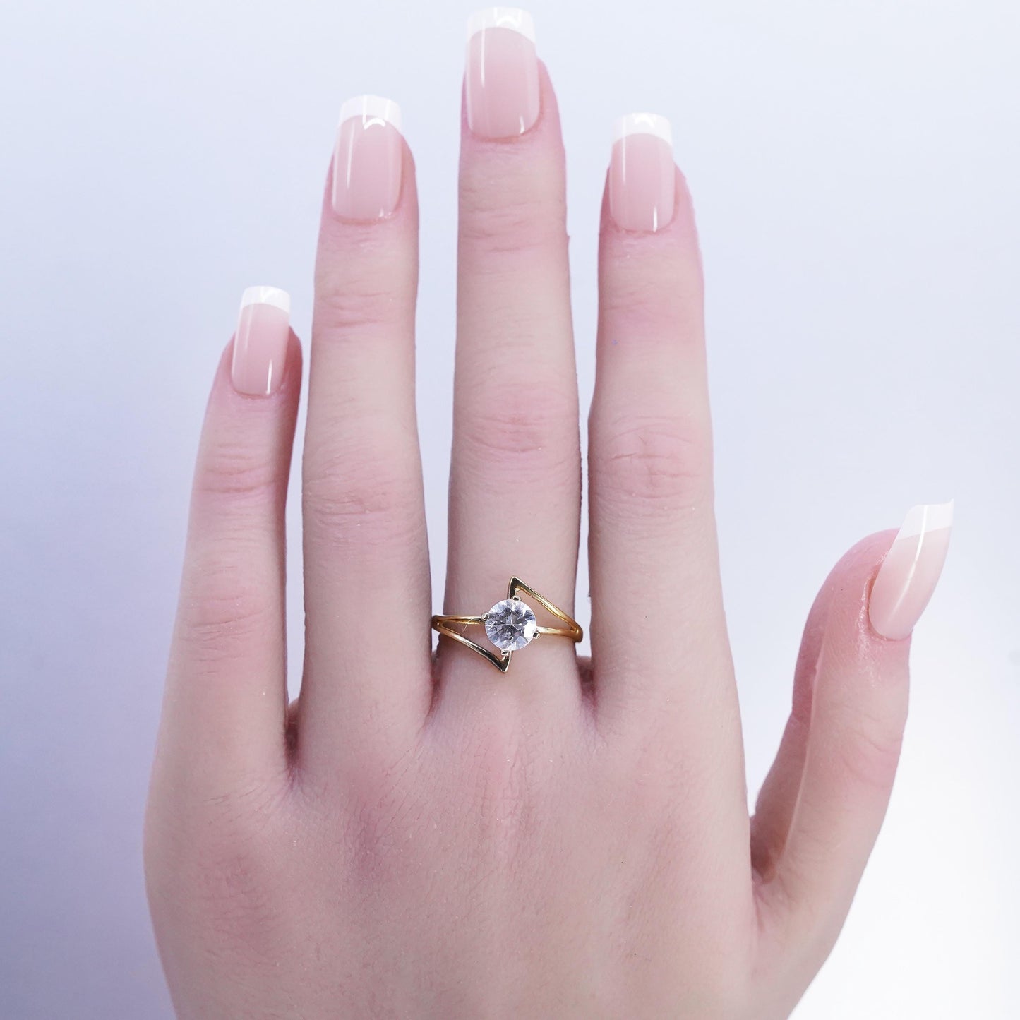 Size 7.75, vintage vermeil gold over Sterling 925 silver engagement ring w/ Cz