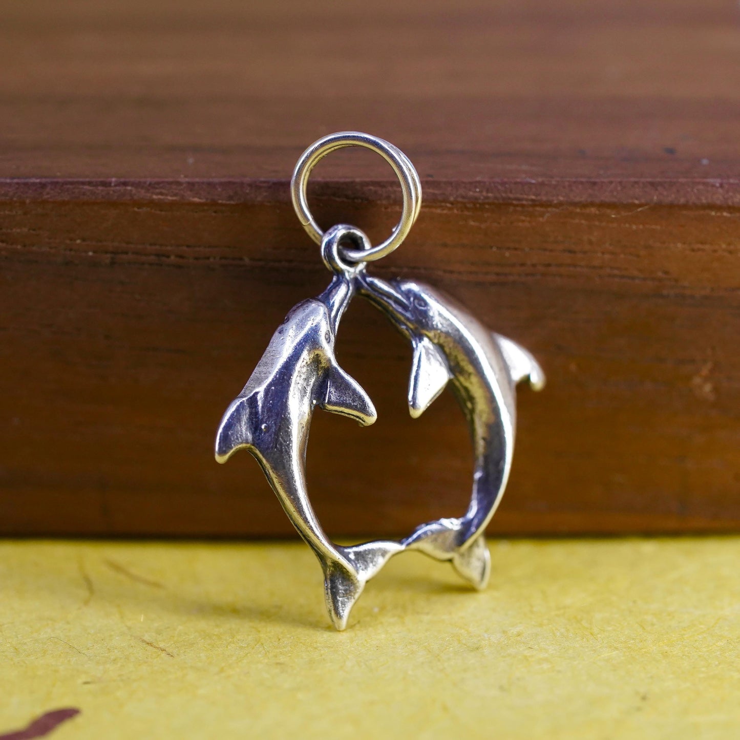 Vintage Sterling silver handmade pendant, 925 dolphin charm