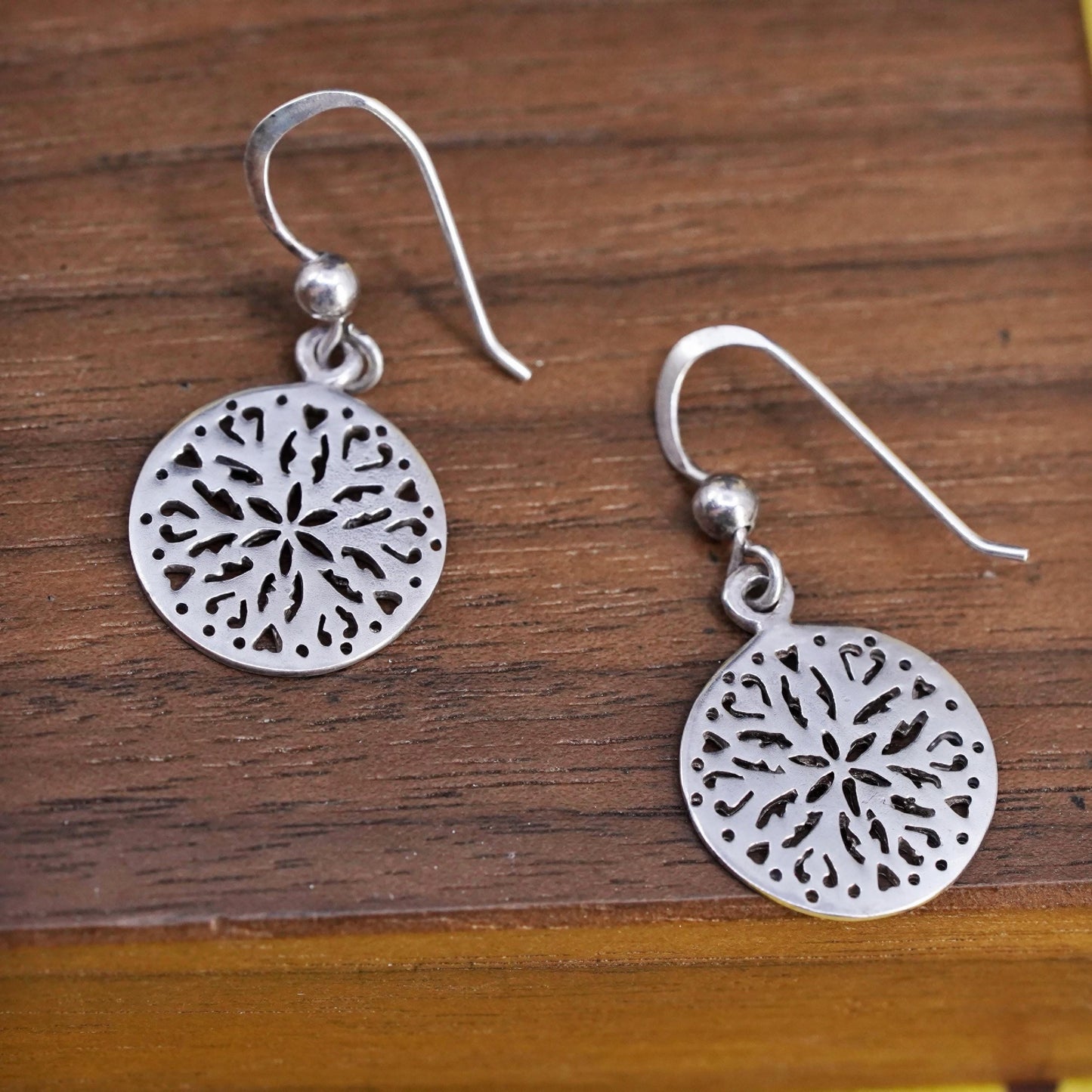 Vintage Sterling 925 silver handmade earrings with cut out dangles