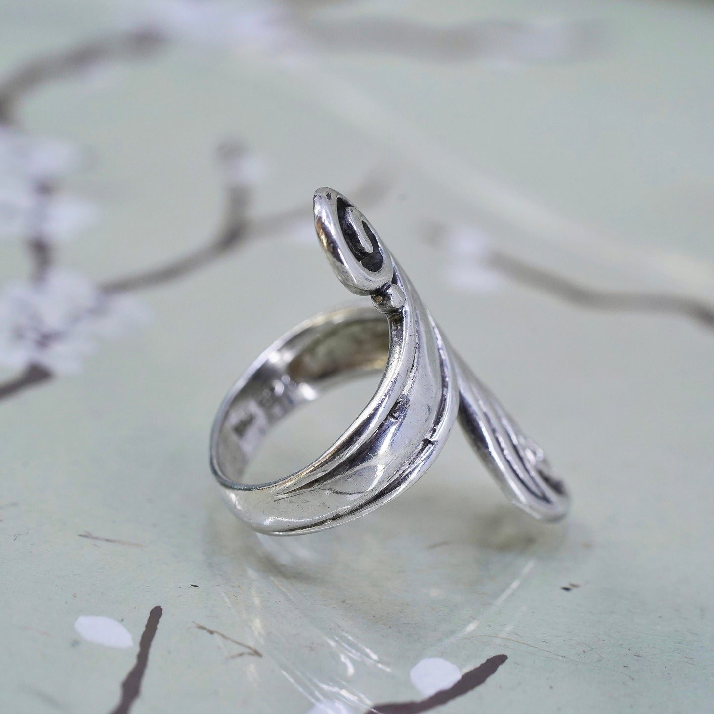 Size 7, vintage sterling silver handmade statement ring, mexico 925 swirly band
