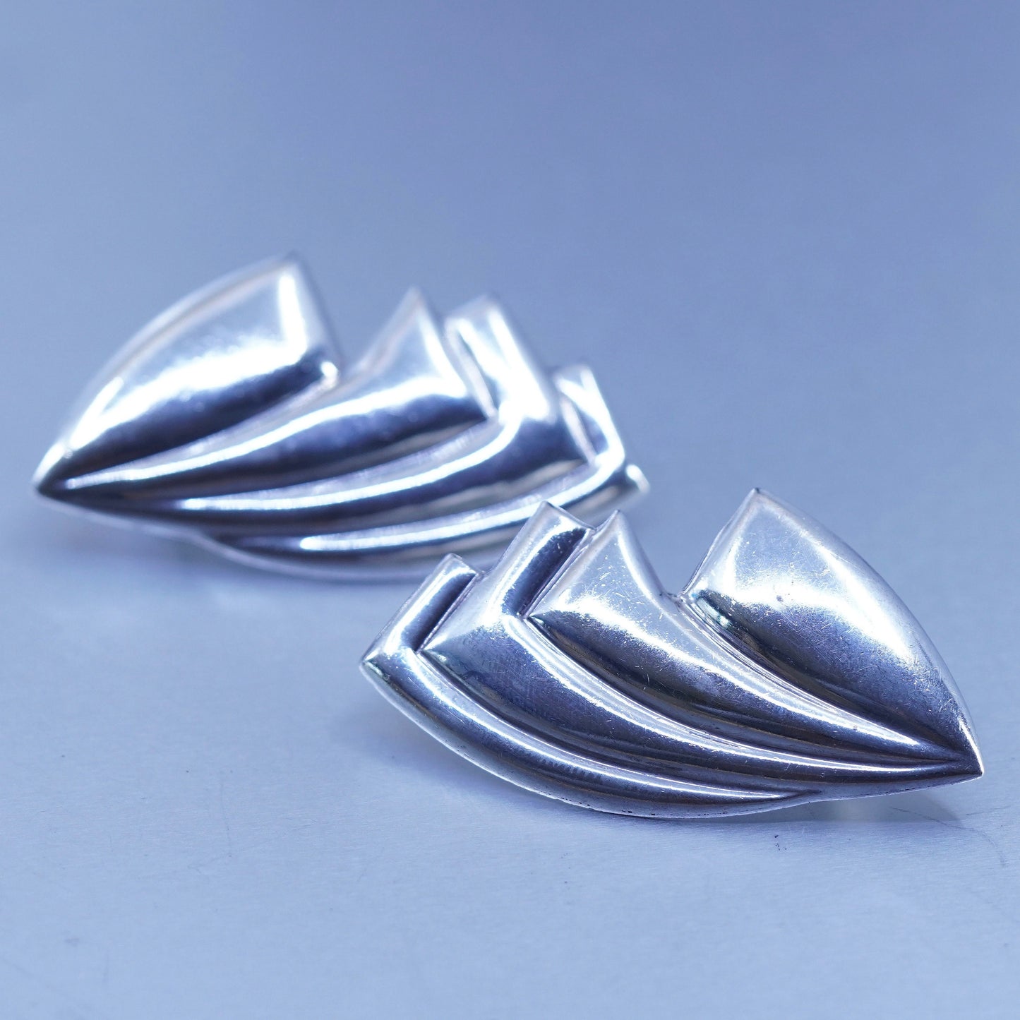 Vintage Mexican Sterling 925 silver handmade earrings, ribbed clip on