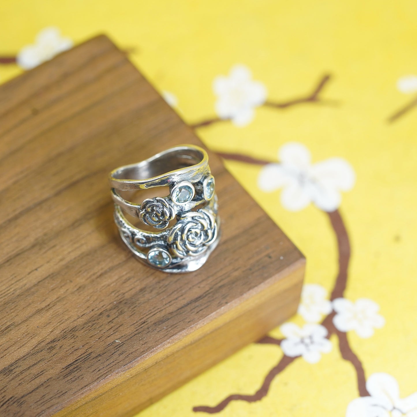 Size 7.25, Israel Shablool Didae sterling silver ring rose flower, 925 band