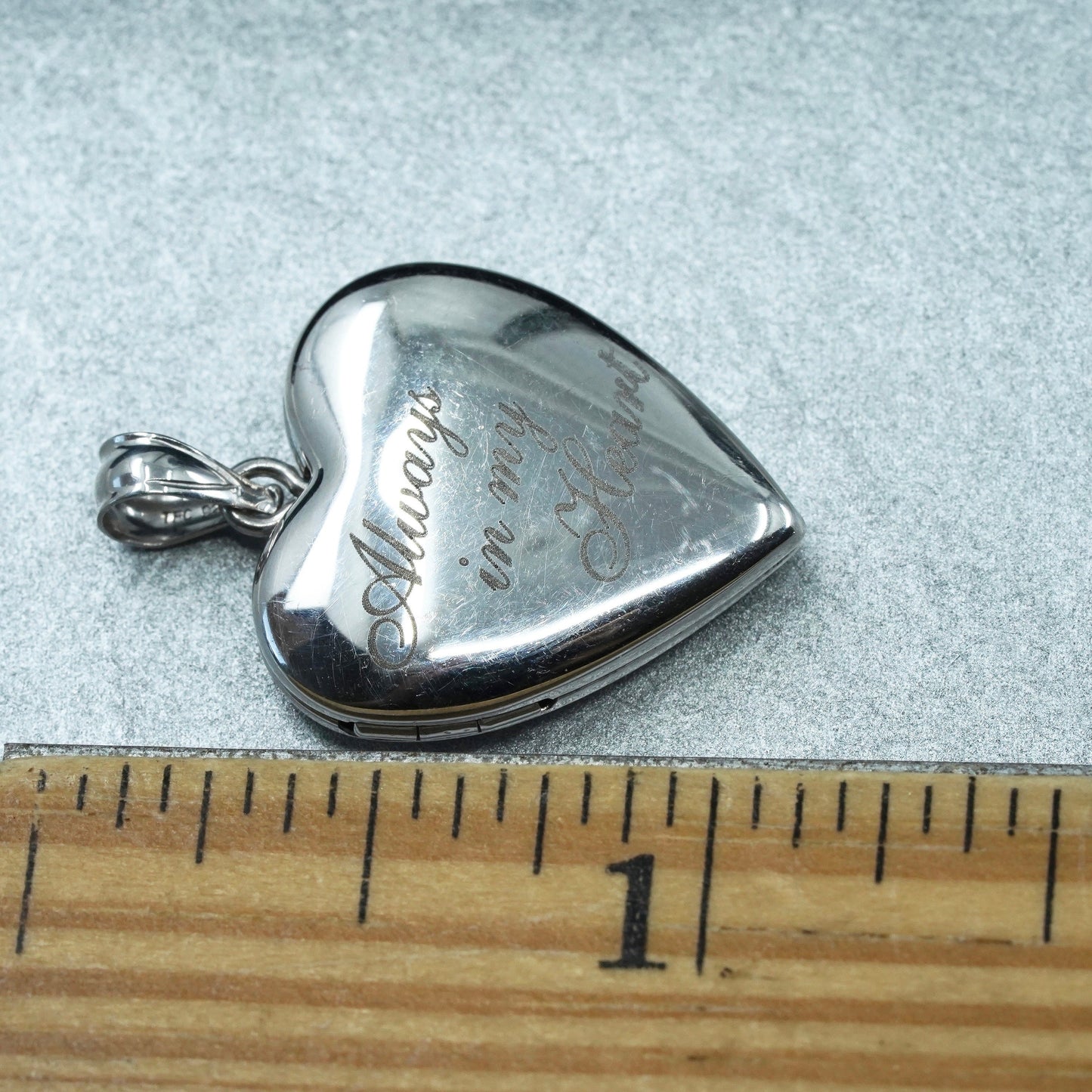 Sterling silver handmade charm, 925 heart photo locket “always in my heart”