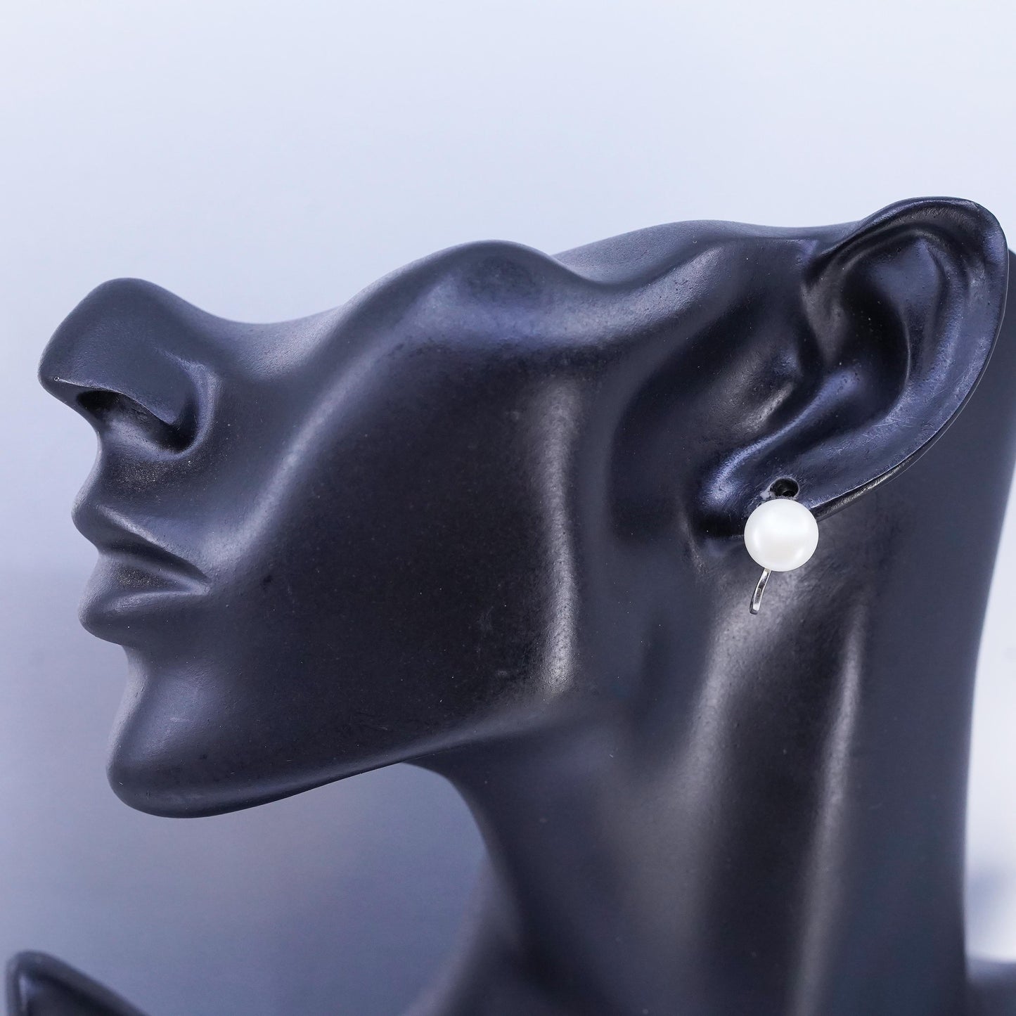 Vintage Sterling 925 Silver Handmade Screw Back Earrings With faux Pearl