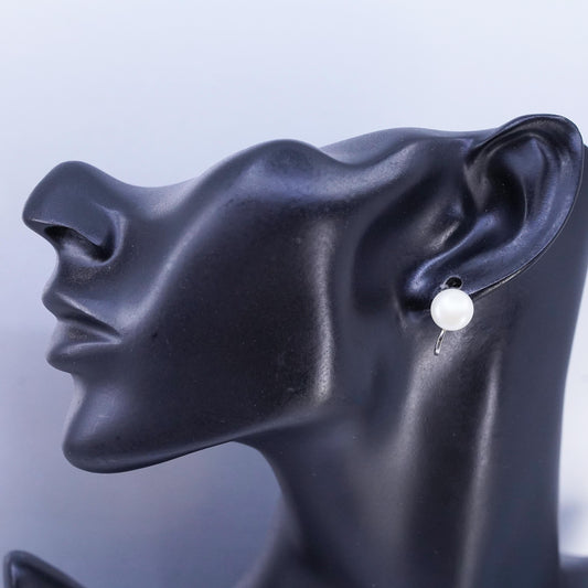 Vintage Sterling 925 Silver Handmade Screw Back Earrings With faux Pearl