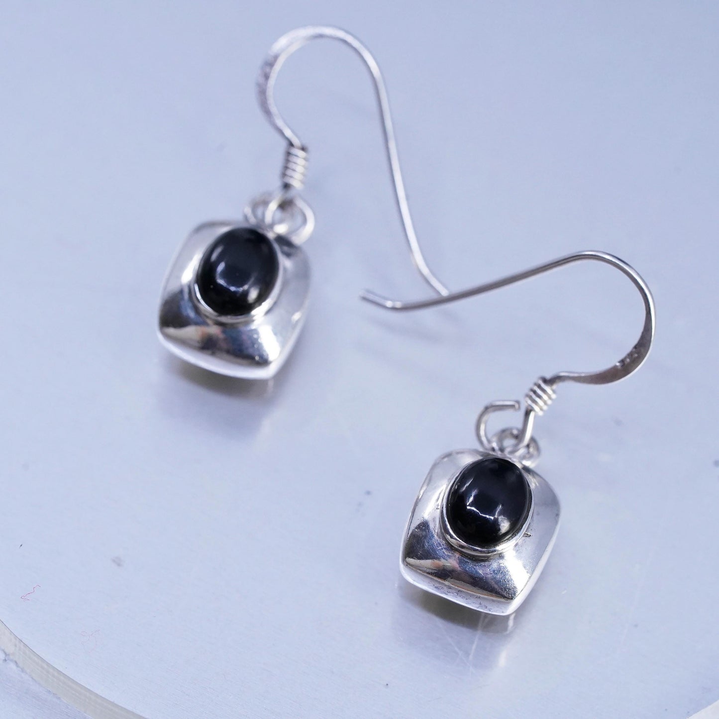 Vintage Sterling 925 silver handmade earrings with black onyx