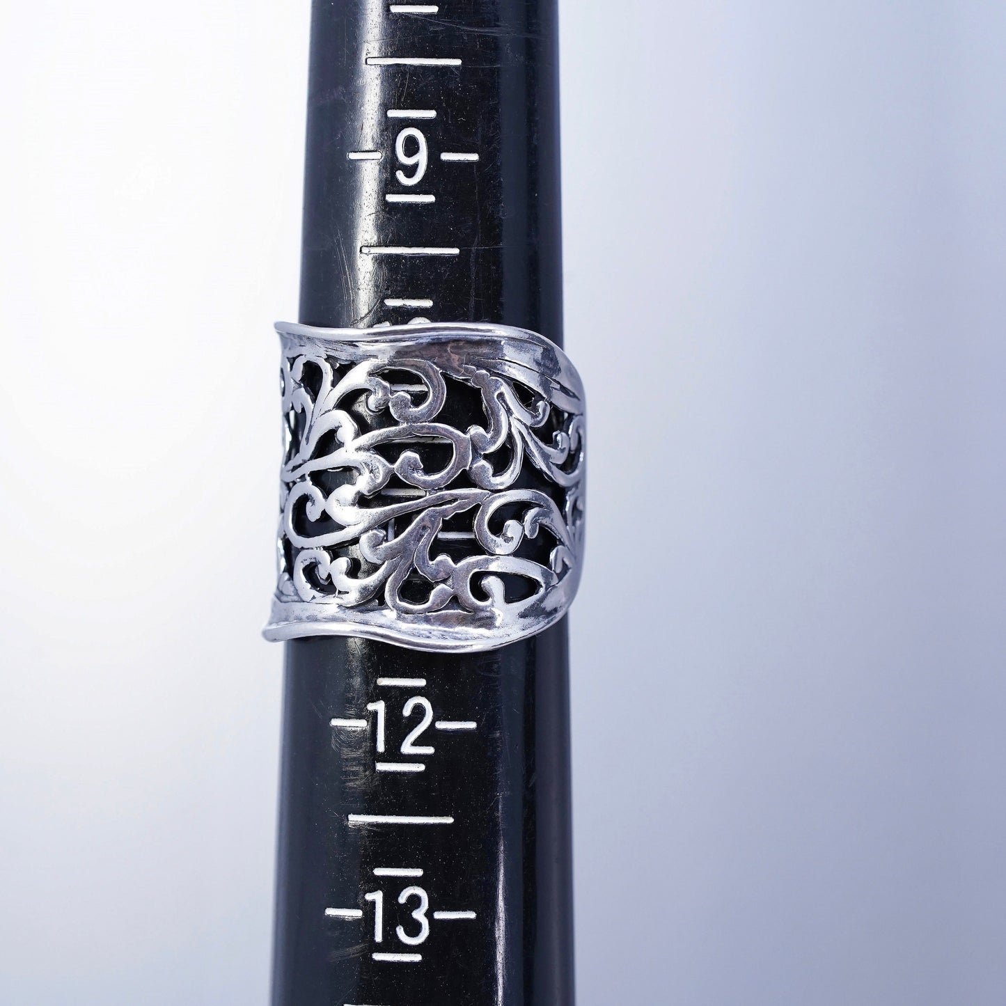 Size 10, Israel Pz Or Paz Sterling silver ring, 925 wide band floral texture