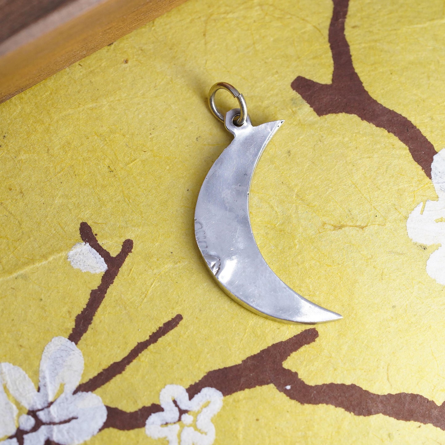 Vintage Sterling 925 silver handmade moon pendant with abalone inlay