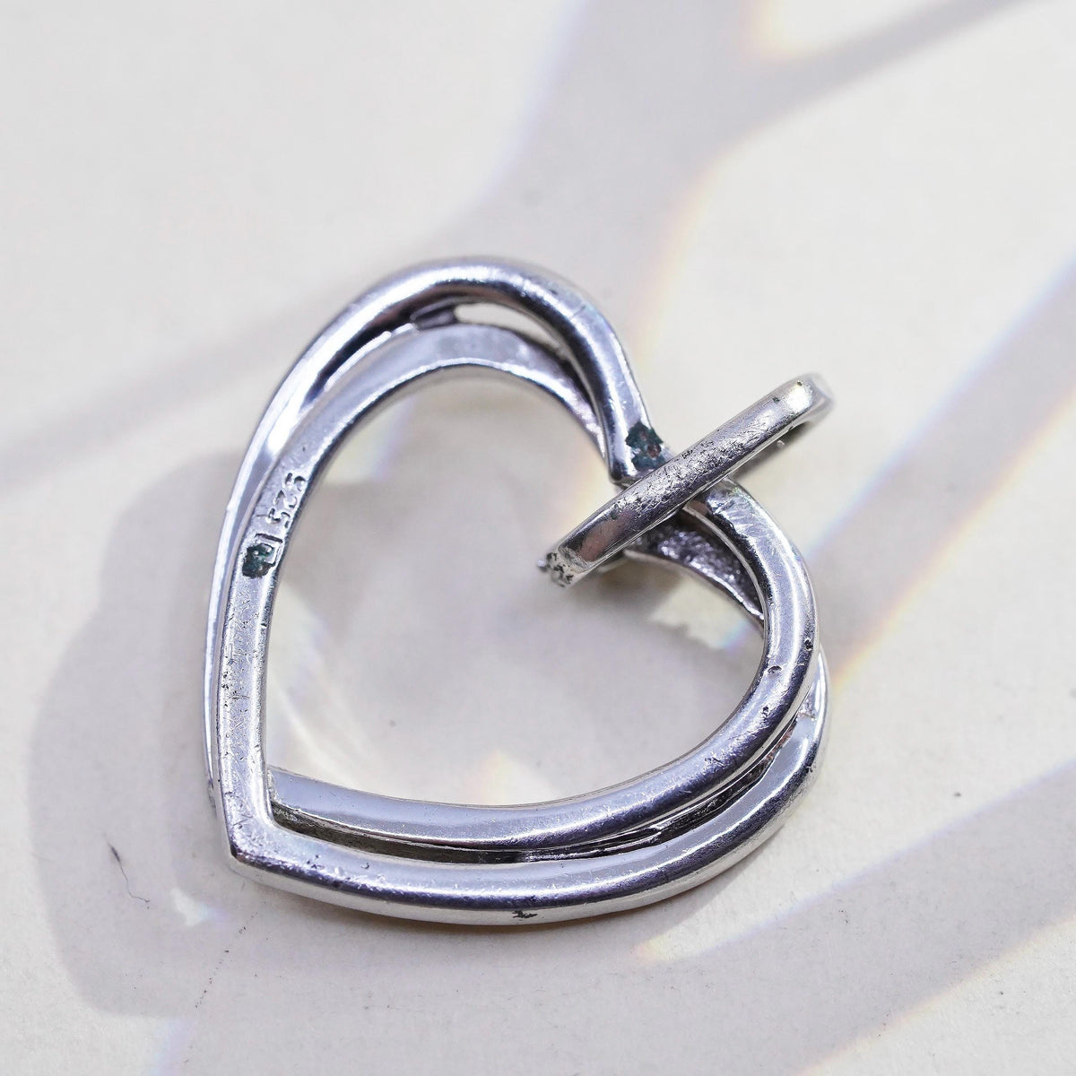 Vintage Sterling silver handmade pendant, entwined 925 heart cluster diamonds