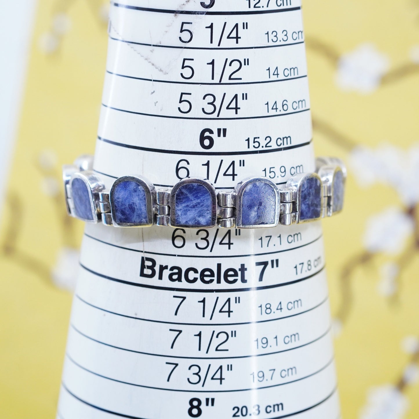 6.5”, vintage Mexico Sterling 950 silver tennis bracelet with sodalite inlay