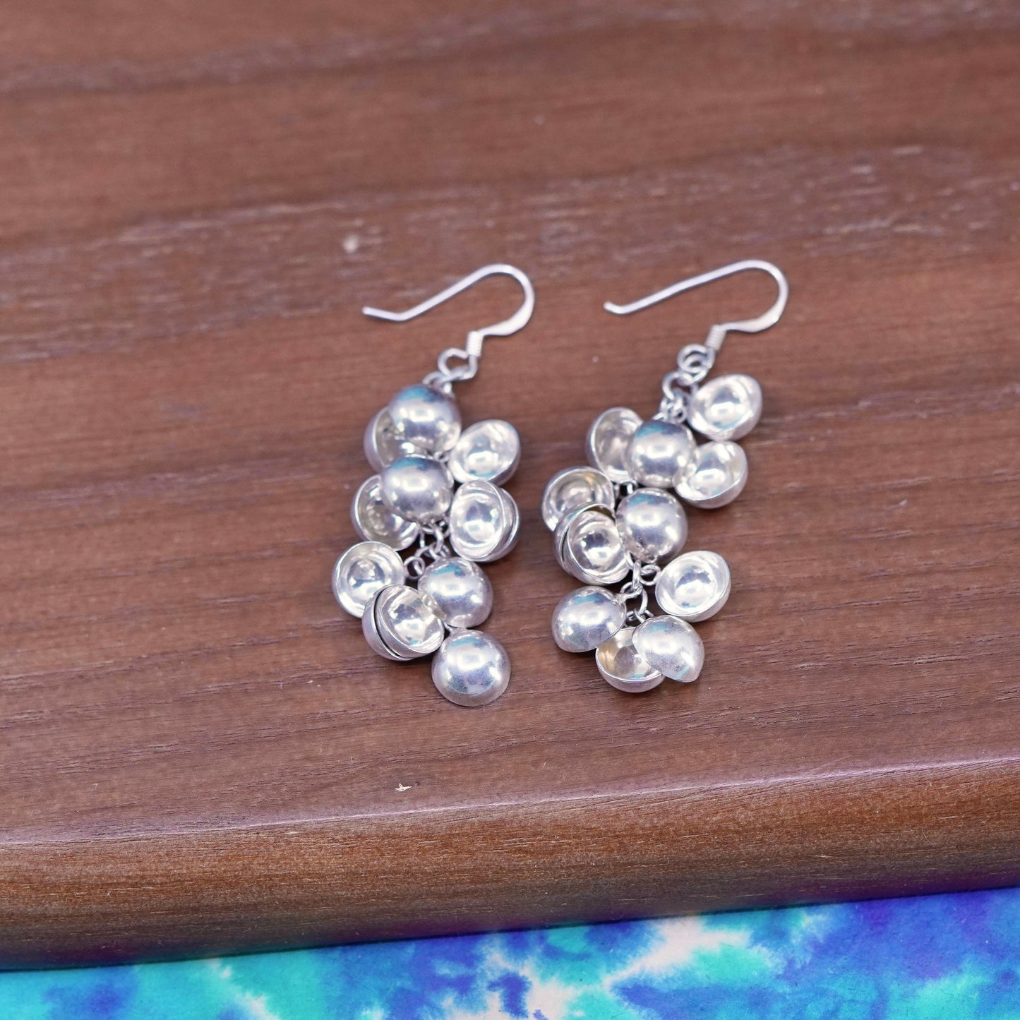 Vintage Sterling silver handmade earrings, 925 cluster discs
