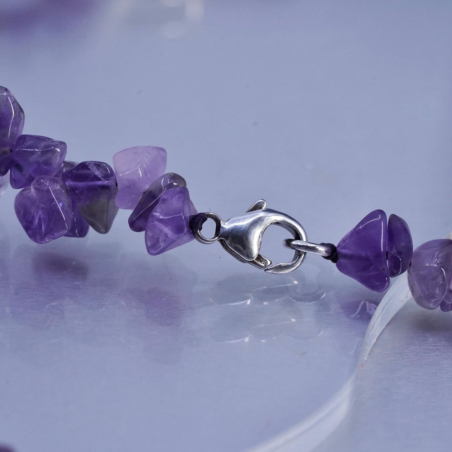 40”, Vintage sterling 925 silver handmade extra long necklace w/ amethyst beads