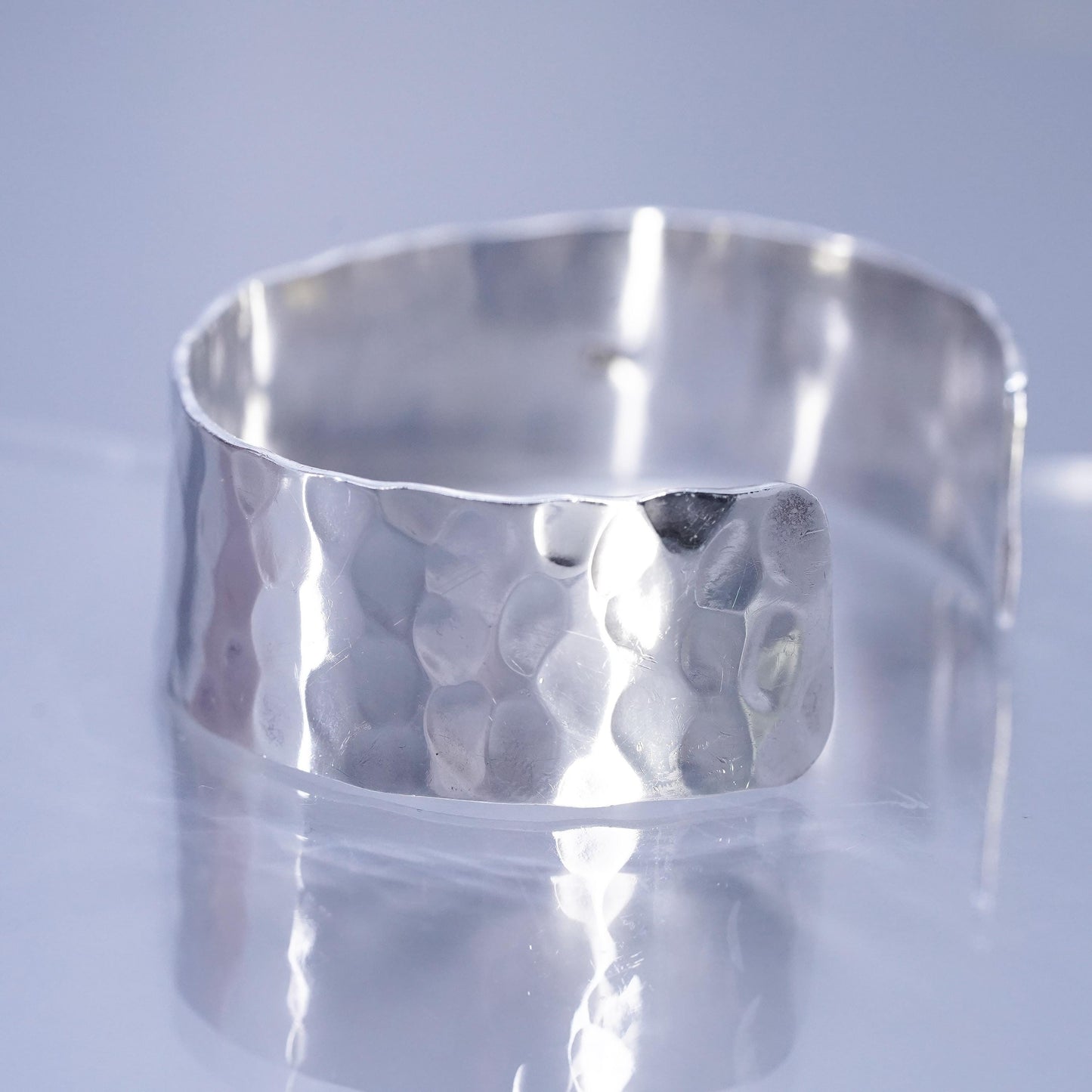 6.75”, Vintage Sterling 925 silver handmade bracelet, hammered textured cuff