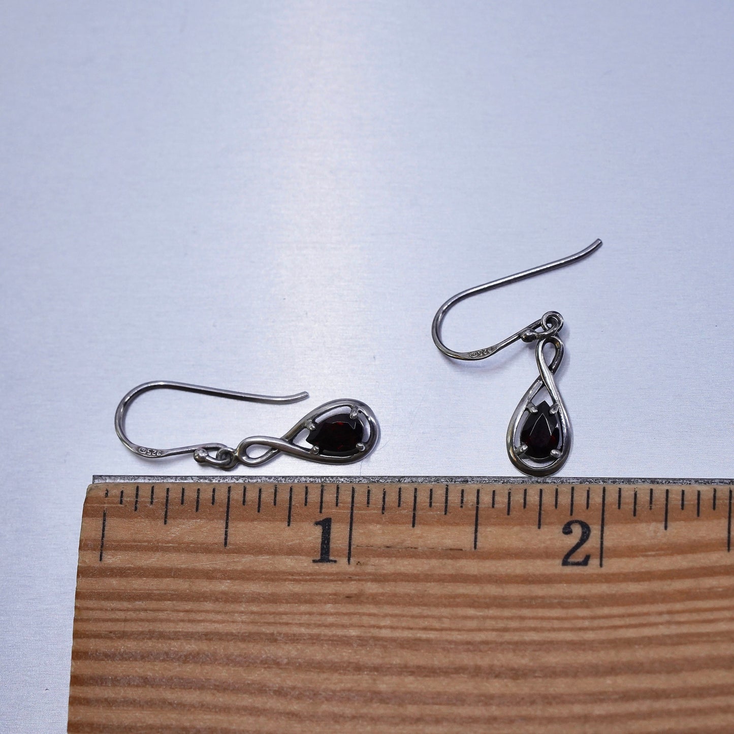 Vintage Boma Sterling 925 silver handmade teardrop earrings with garnet