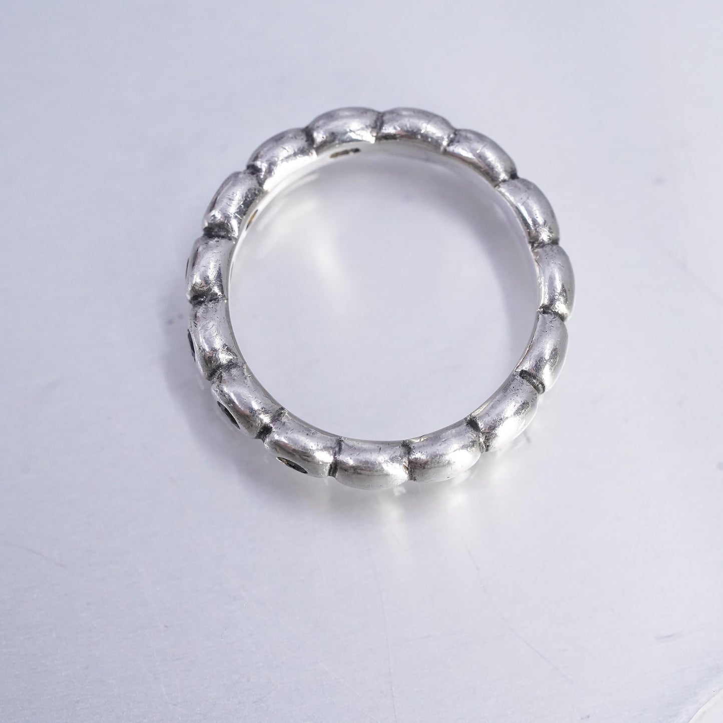Size 8, vintage ALE Sterling 925 silver stackable band ring w/ cluster black cz