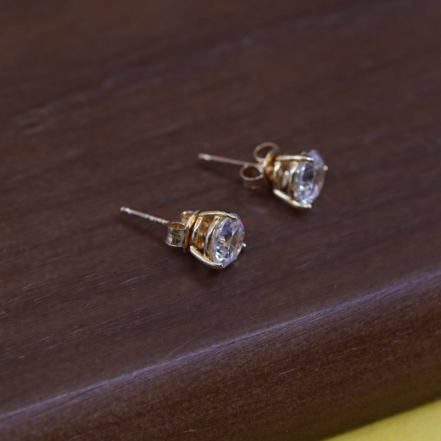 Vintage vermeil gold over Sterling 925 silver round Cz studs, earrings