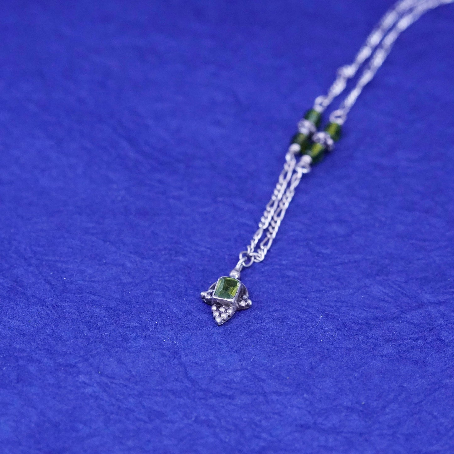 15”, vintage Sterling silver handmade necklace, 925 figaro chain with peridot