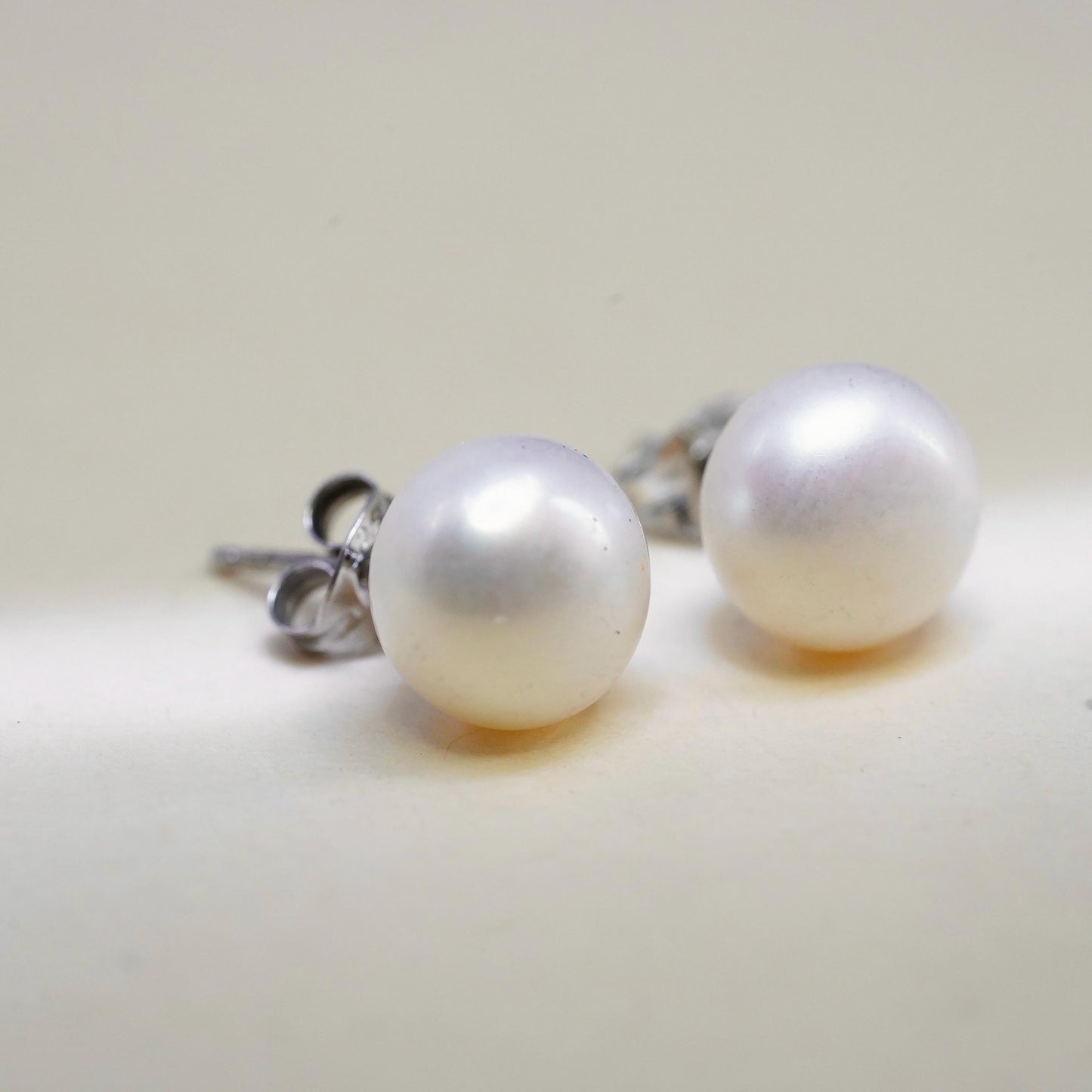 8mm, Vintage sterling silver handmade earrings, 925 studs with freshwater pearl
