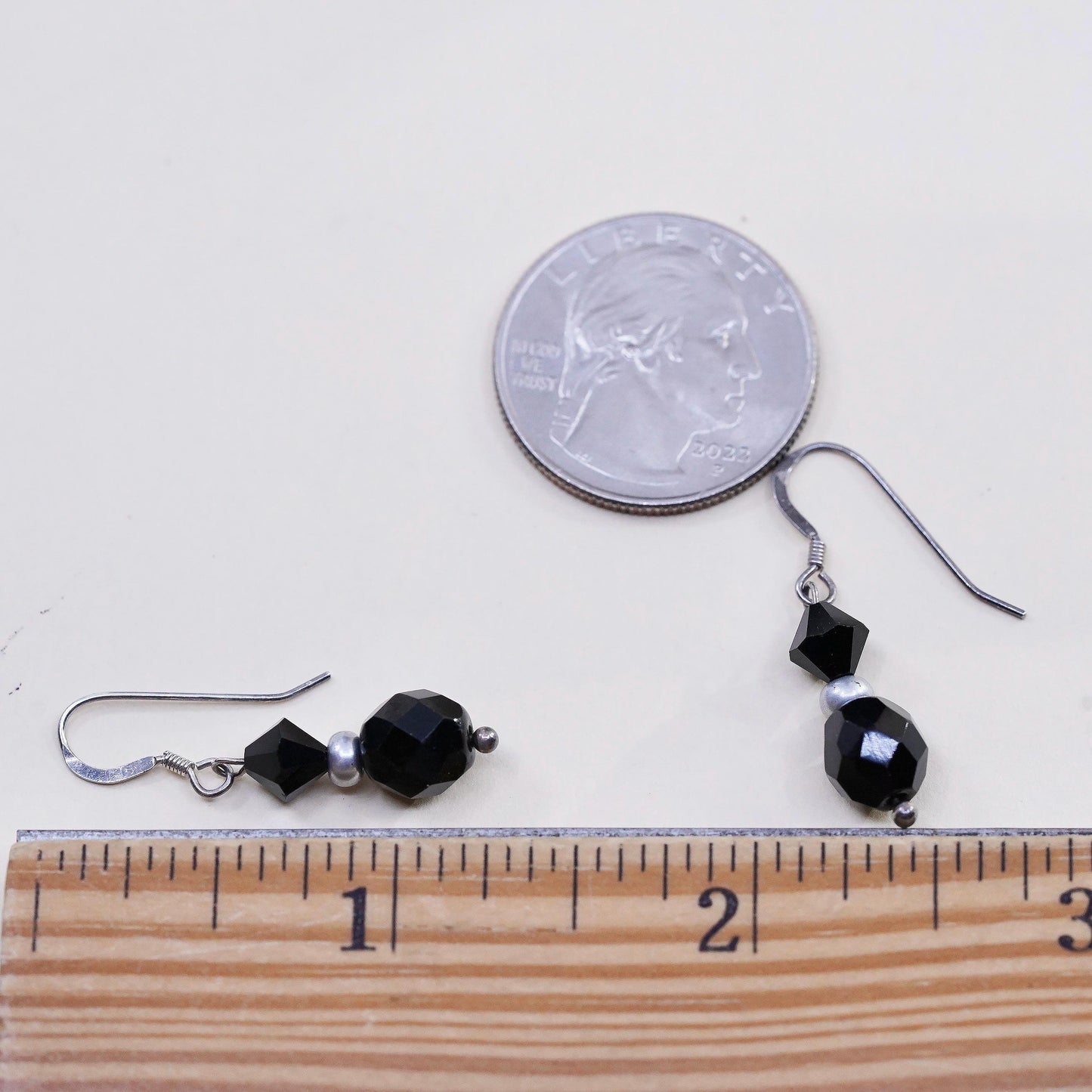Vintage 925 Sterling silver handmade earrings with onyx beads
