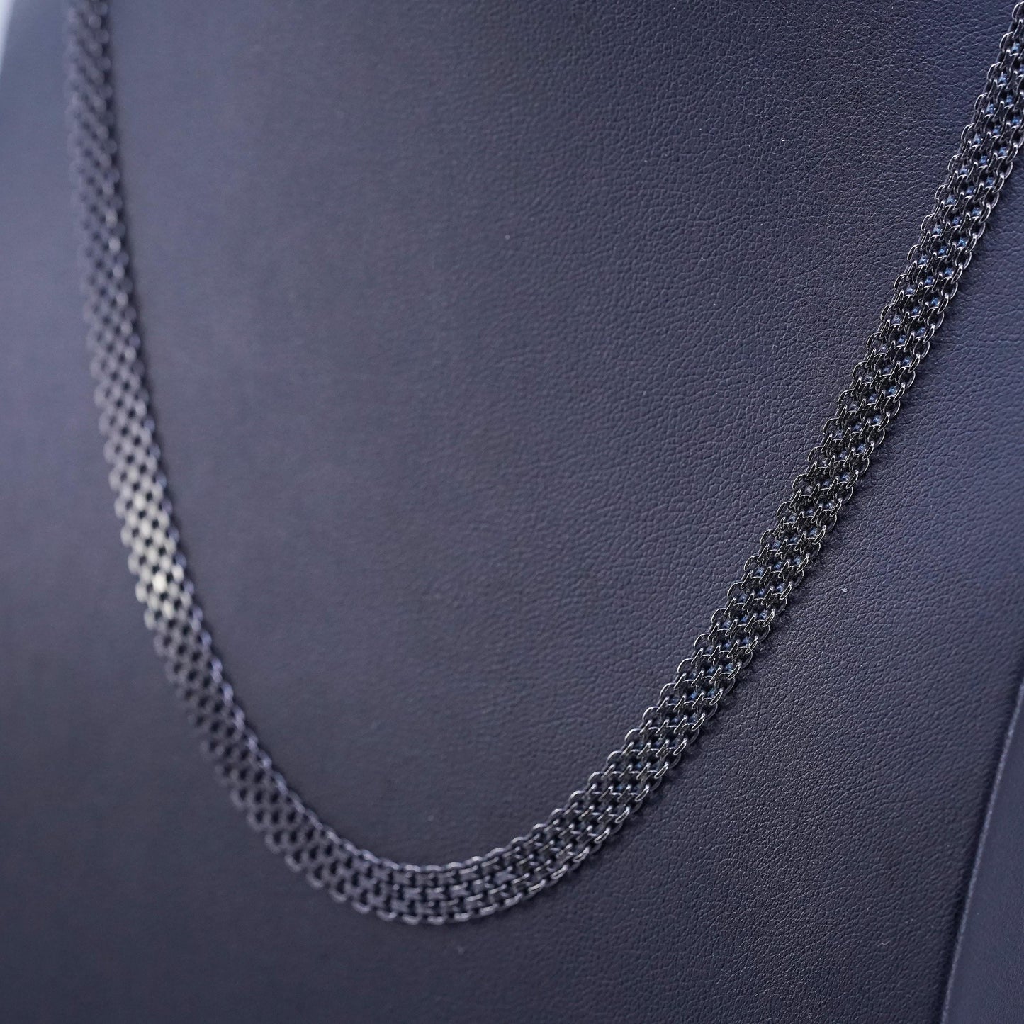 20”, vintage Italian oxidized sterling 925 silver flatten curb chain necklace