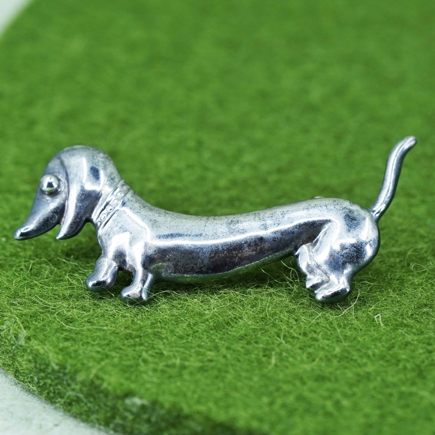 Vintage sterling silver handmade brooch, 925 dachshund dog pin