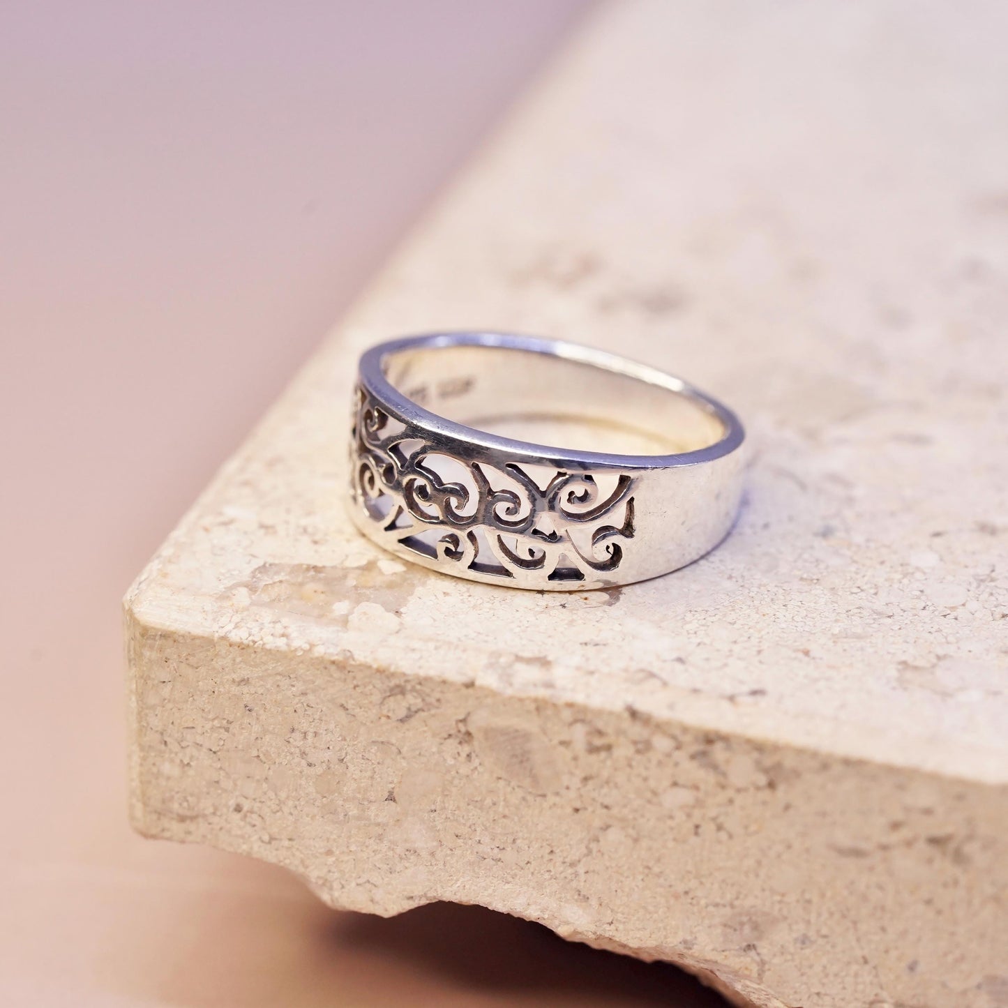 Size 6, vintage Sterling silver handmade ring, 925 Filigree swirl band
