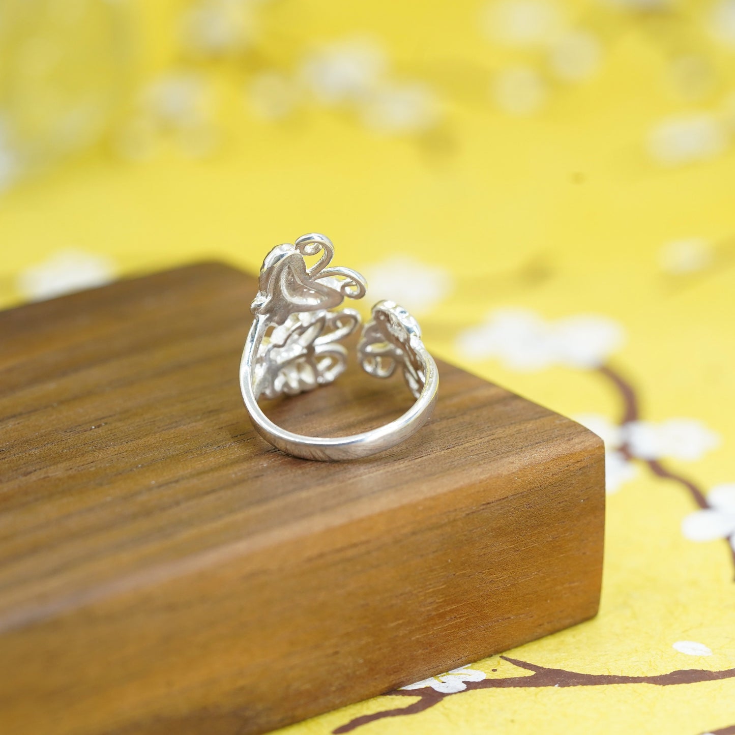 Size 6.5, Sterling silver handmade cocktail ring, 925 butterfly wrap band