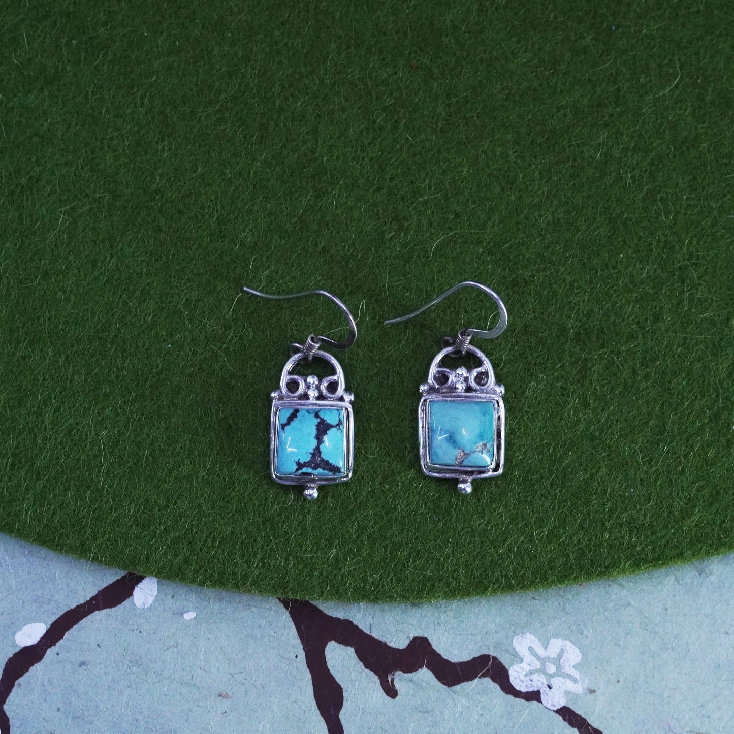 Vintage Sterling silver 925 handmade earrings with turquoise