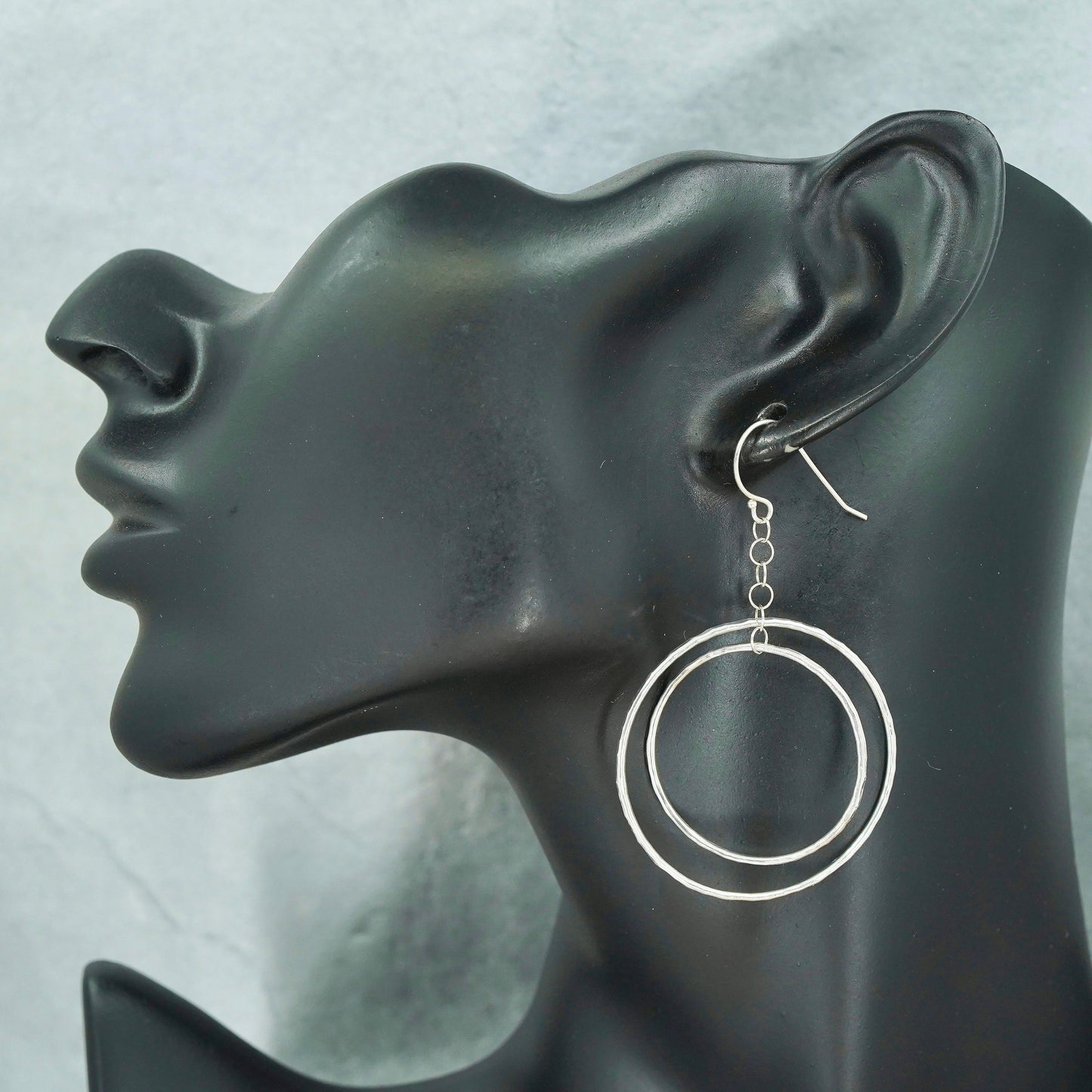 Vintage Sterling 925 silver handmade hammered circle earrings