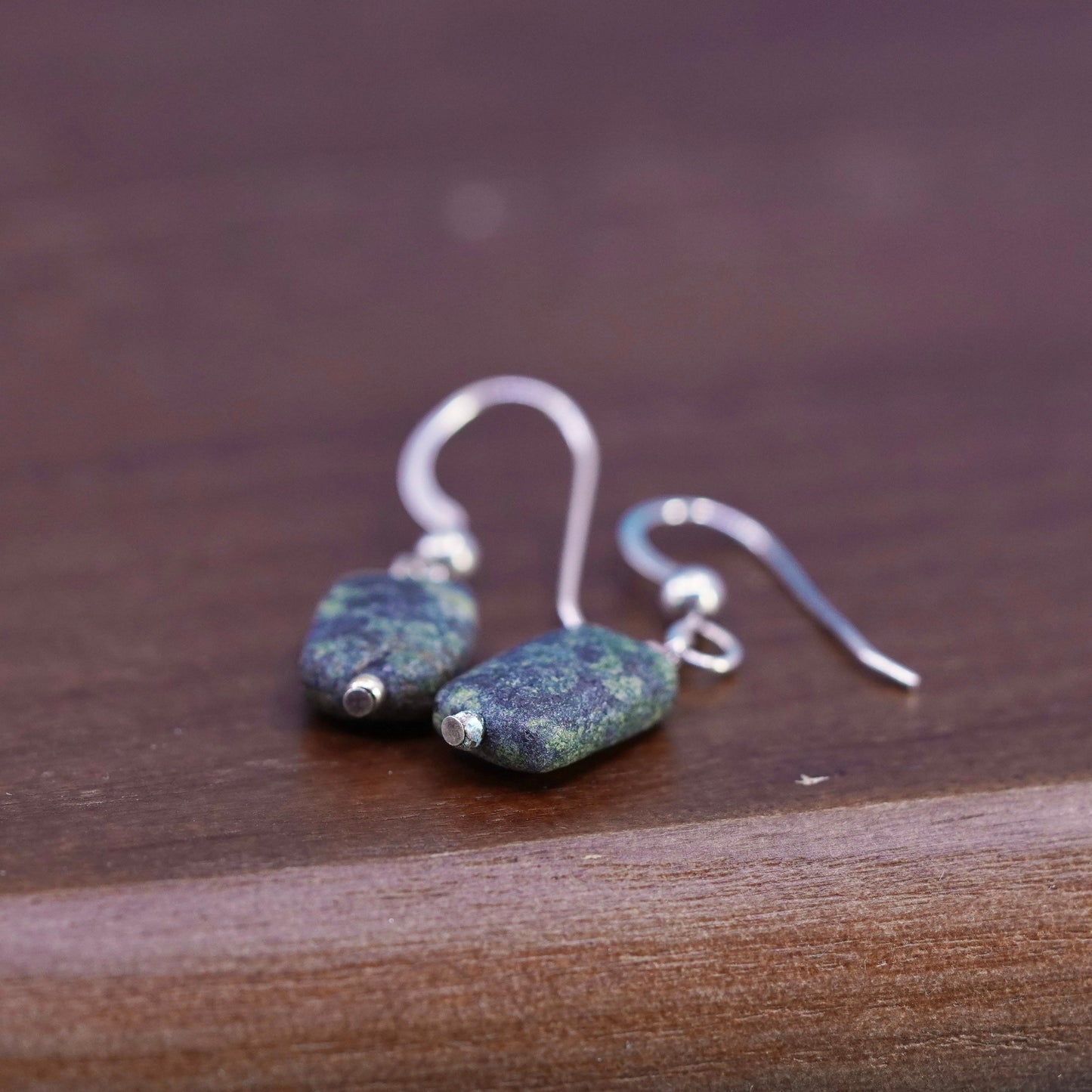 Vintage Sterling silver handmade earrings, 925 hooks with jasper