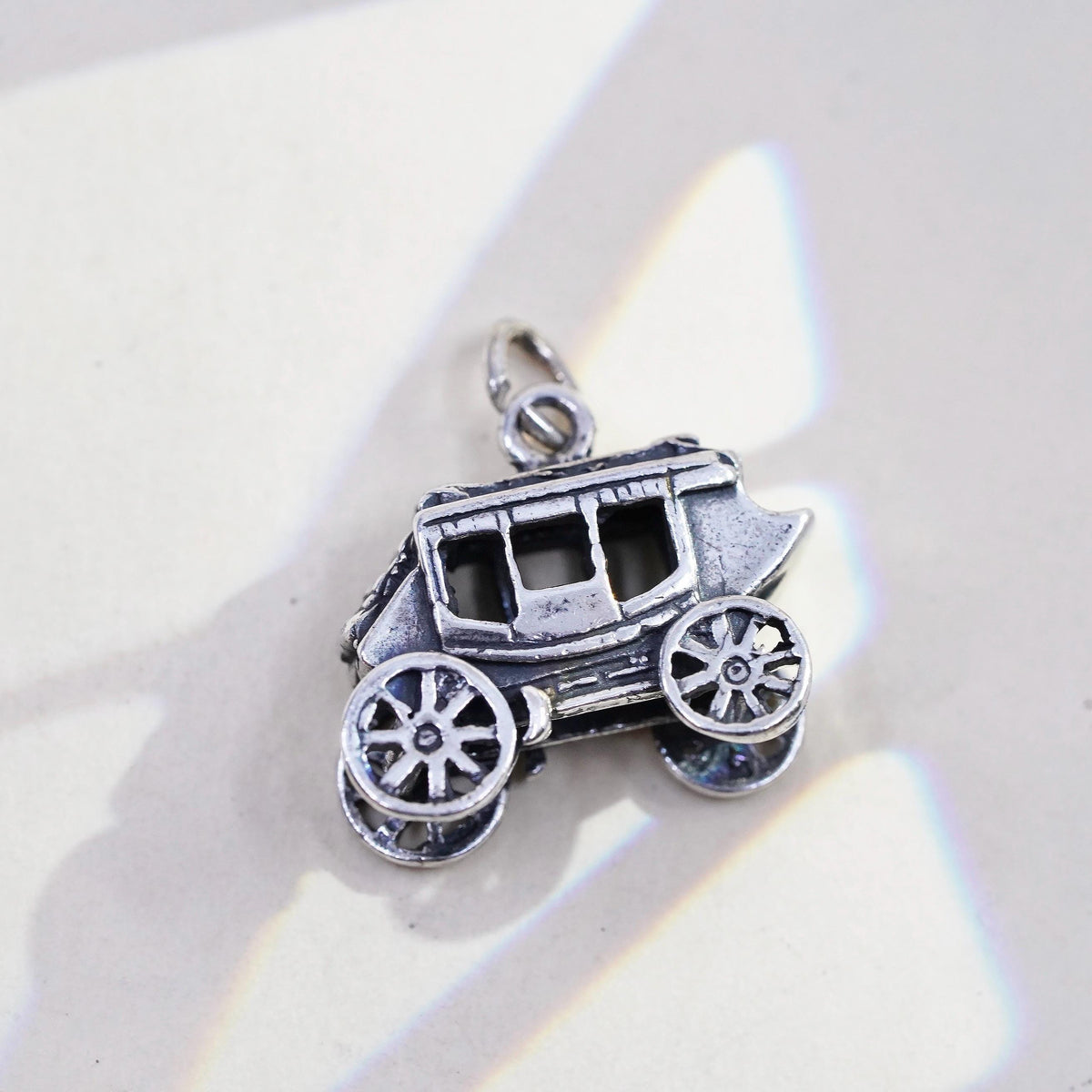 Sterling Silver Stagecoach Charm Pendant, 925 Horse Carriage, Western Wagon