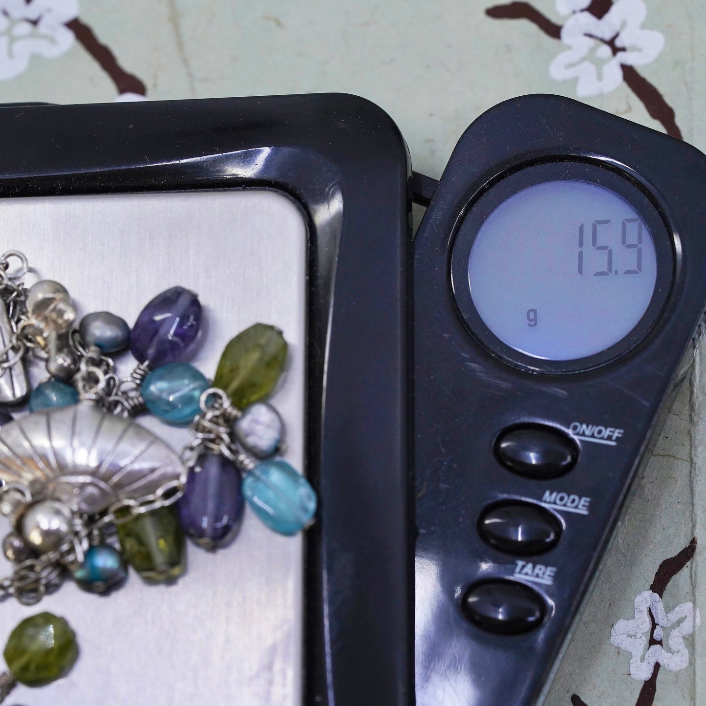 Sterling 925 silver handmade fish earrings with cluster pearl amethyst peridot