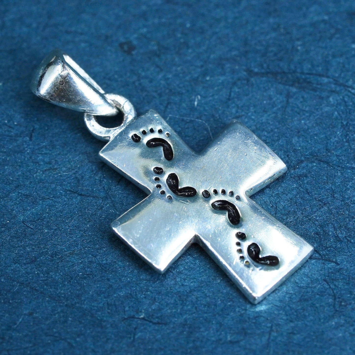 Sterling silver pendant, 925 cross footprint charm “it was then I carry you