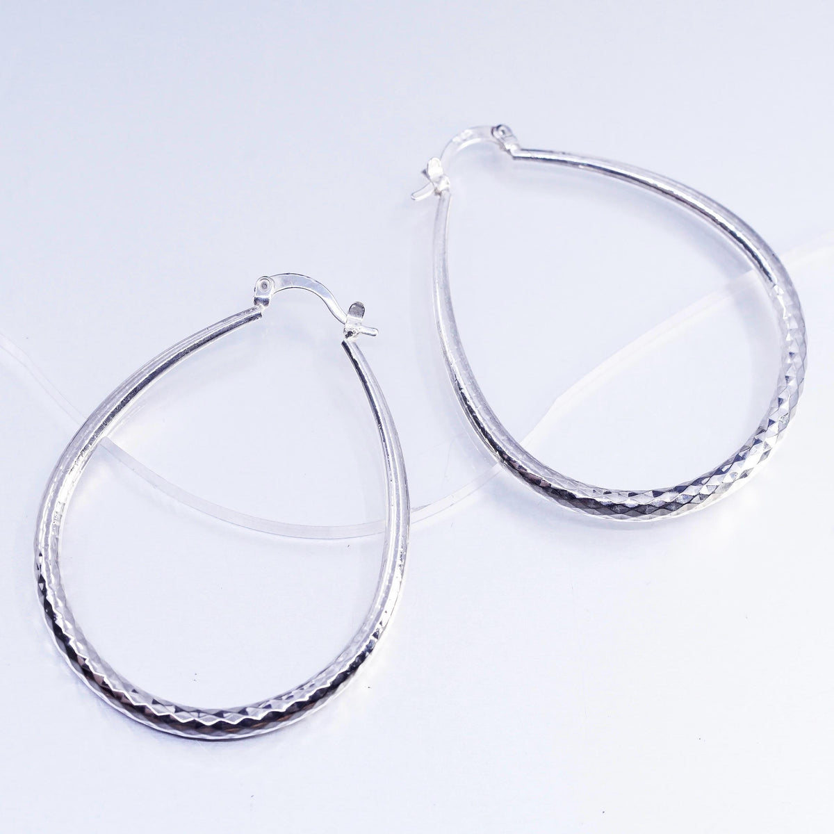 2", vintage Sterling silver handmade earrings, textured oval 925 hoops