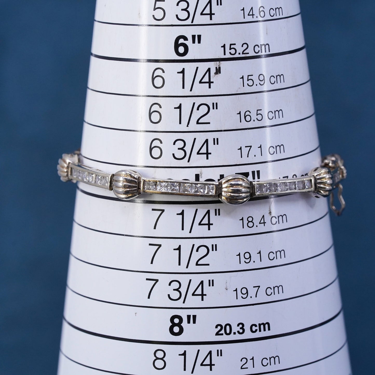 7”, vintage vermeil gold over sterling 925 silver tennis bracelet with cz
